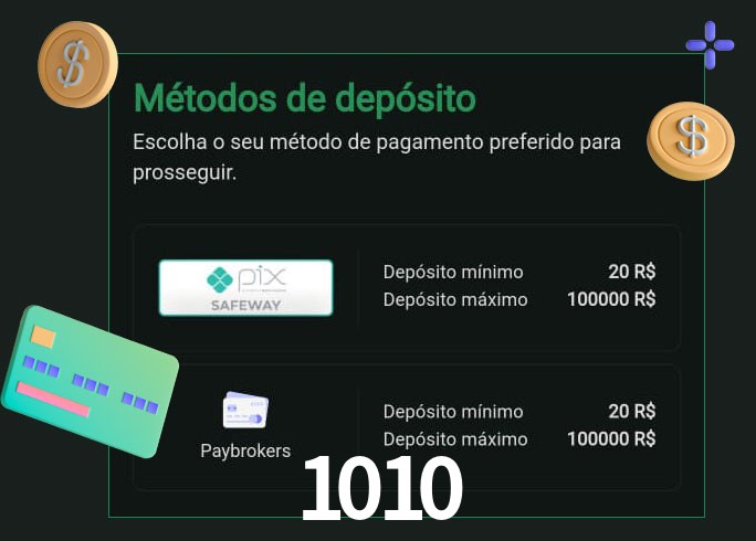 O cassino 1010 oferece uma grande variedade de métodos de pagamento